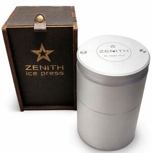Zenith Ice Press Aluminum Whiskey Ice Mold w/ Wooden Display Box Bar Tool